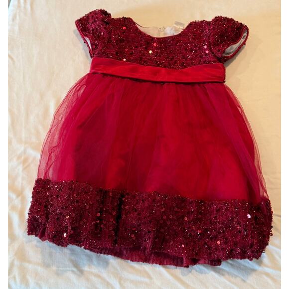 Christmas Dress Sz 80 /aprox 12-18M  Deep red tulle sequin bodice sparkly hem - Picture 1 of 1